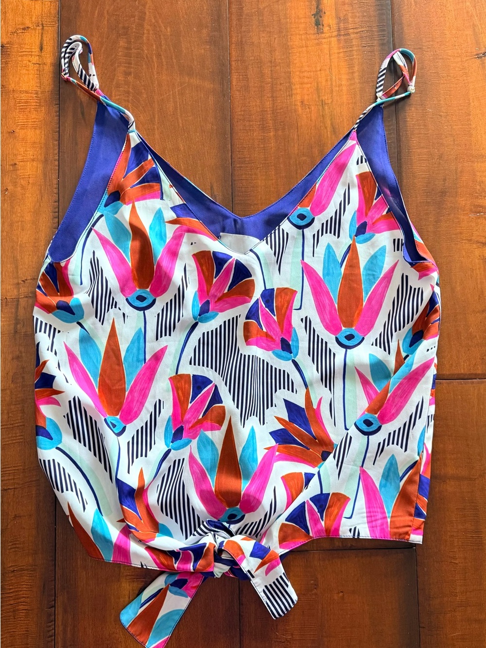 Chloe Oliver Sleeveless Tie-Front Printed Tank Top - Multicolor
